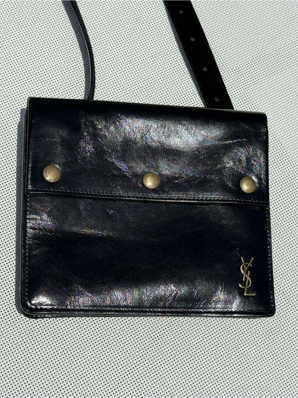 Vintage Yves Saint Laurent Black Leather Crossbody/Belt Bag with Brass Hardware